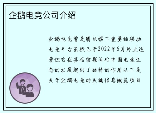 企鹅电竞公司介绍